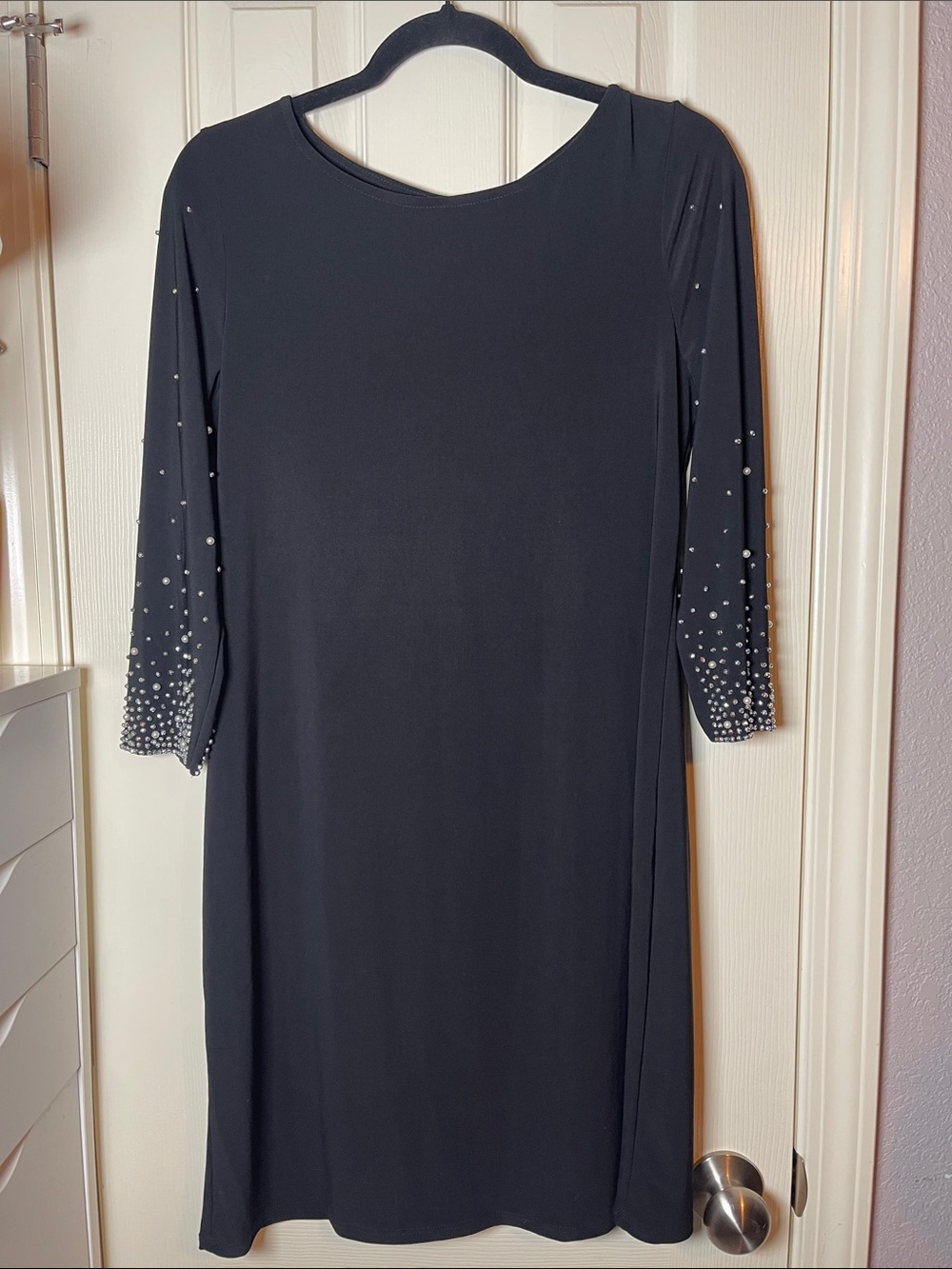 Chaus Black Long Sleeve Dress with Rhinestone Sleeve Detail